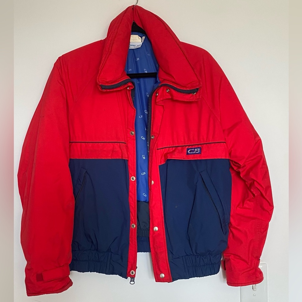 Vintage 80’s CB Sports Red & Navy Blue Coat. Oversized jacket